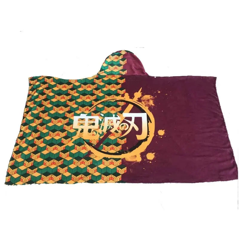 Demon Slayer Blanket Cloak – Cozy Flannel Hoodie Shawl for Cosplay & Everyday Wear Otaku Sora