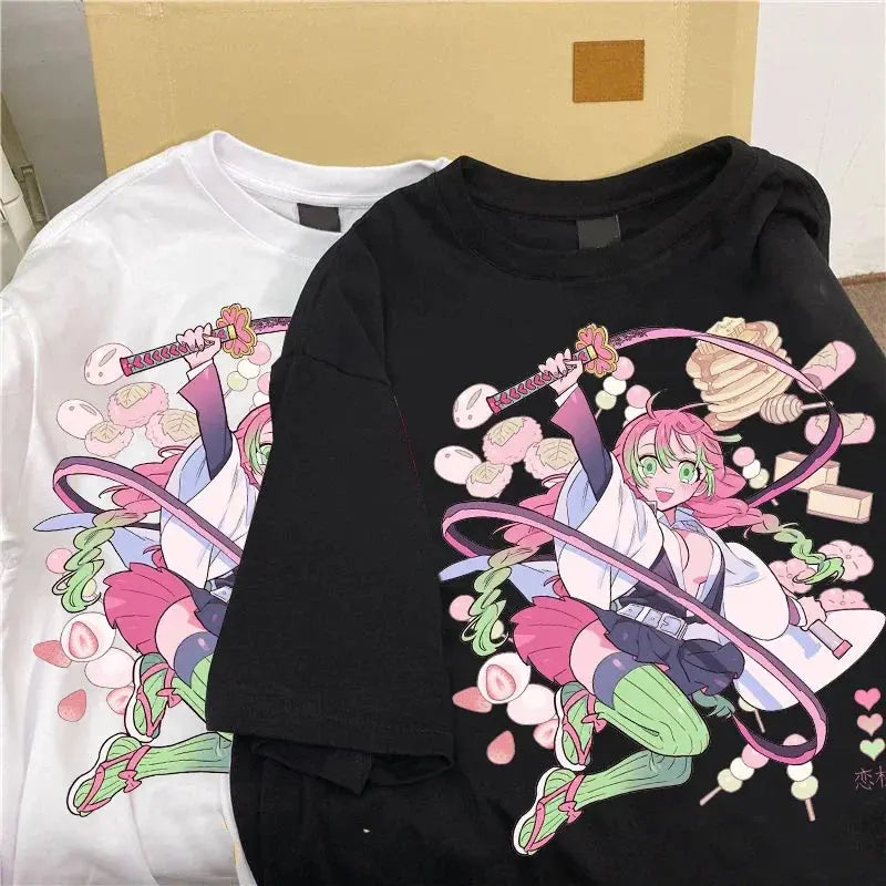 Demon Slayer Kanroji Mitsuri Loose Fit Summer T-Shirt black Otaku Sora