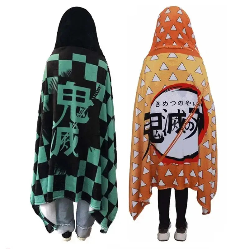 Demon Slayer Blanket Cloak – Cozy Flannel Hoodie Shawl for Cosplay & Everyday Wear Otaku Sora