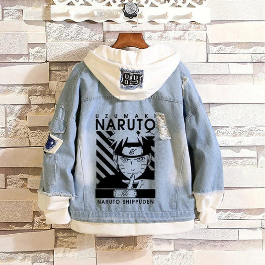 Naruto Denim Bomber Jacket - Sasuke Hooded Jeans Sweatshirt -1- Otaku Sora