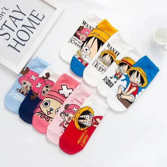 Kawaii One Piece Anime Short Socks – Luffy & Chopper Summer Cotton Boat Socks for Women & Kids, Ankle Low Socks, Xmas Gift Otaku Sora