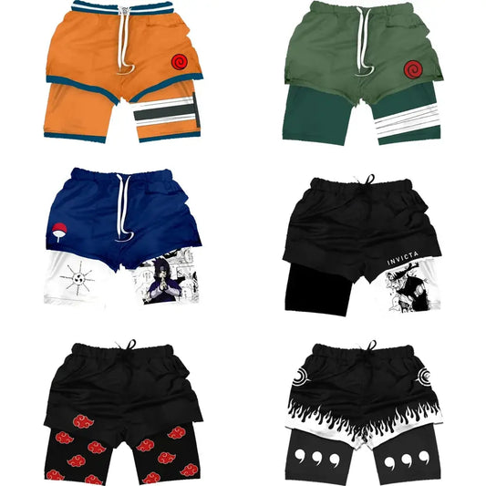 Anime Gym Shorts – Naruto, Dragon Ball, One Piece 2-in-1 Quick-Drying Performance Shorts for Men.... more Otaku Sora