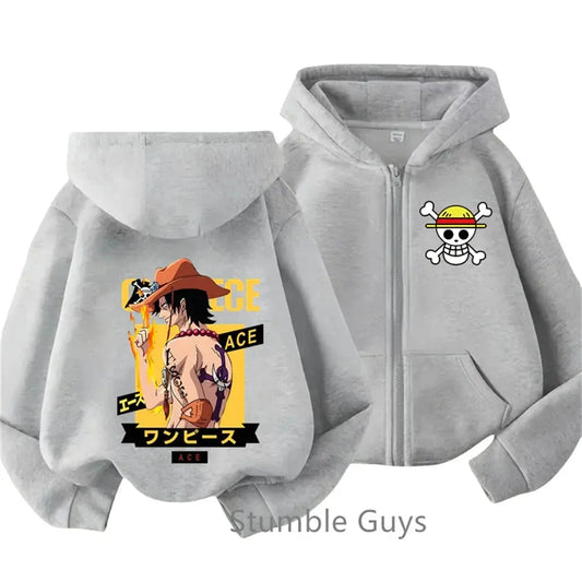 One Piece Zoro Kids Zipper Hoodie – Cartoon Print Long-Sleeved Sweatshirt Otaku Sora